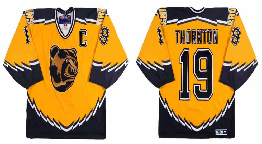 2019 Men Boston Bruins #19 Thornton Yellow CCM NHL jerseys